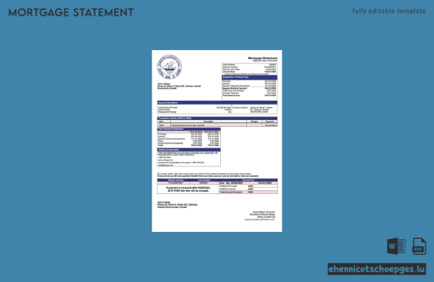 Beispiel-Word- und PDF-Beispiel für einen Hypothekenauszug der Zentralbank von Kuwait